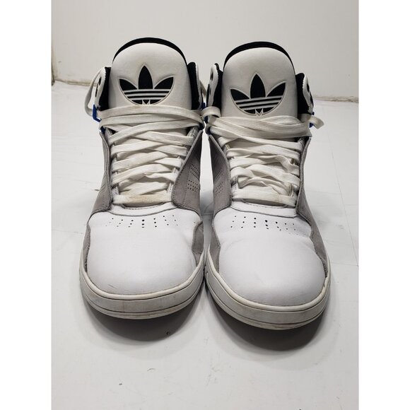 Mens Adidas Roundhouse Sneakers Size 9.5 White Gray Mid Top Lace Up Pre Owned - Picture 1 of 16